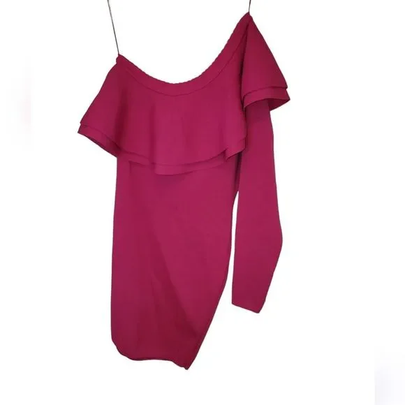 Endless Rose Women's Pink 1 Shoulder Ruffled Mini Bodycon Dress Size Medium - Picture 5 of 8